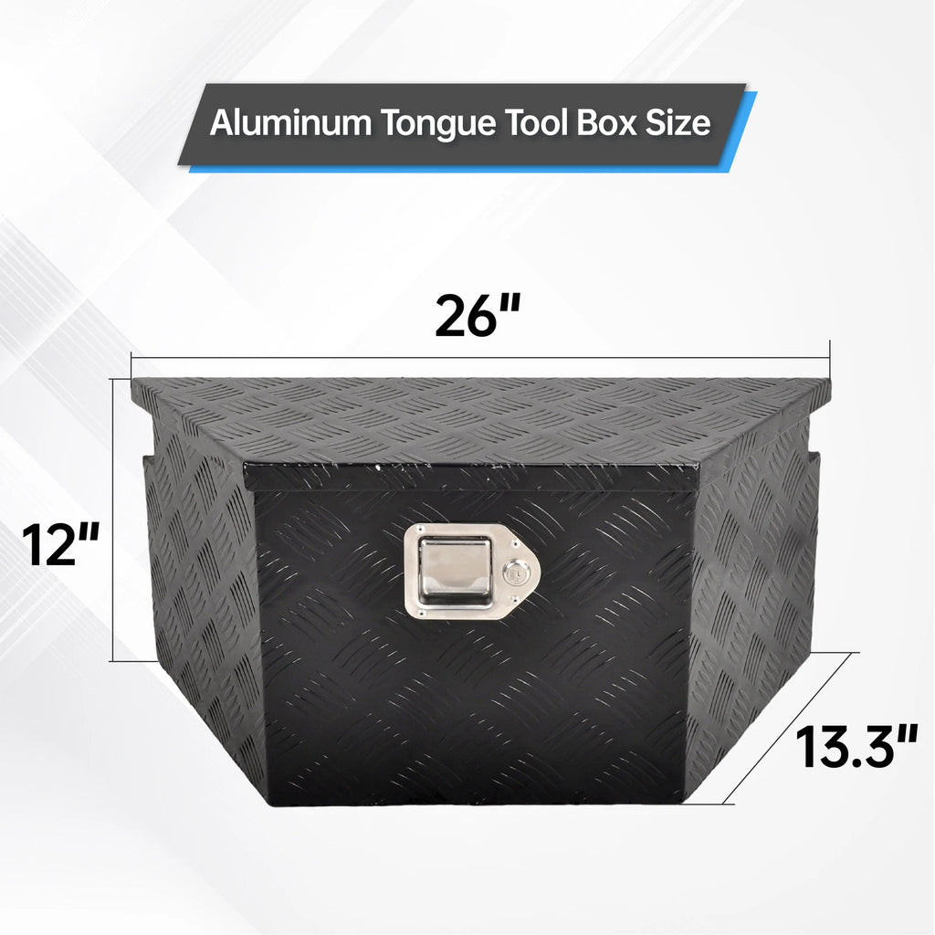 Tool Box for Pickup Truck (26"x13.3"x12") - Black Aluminum, Lock & Key