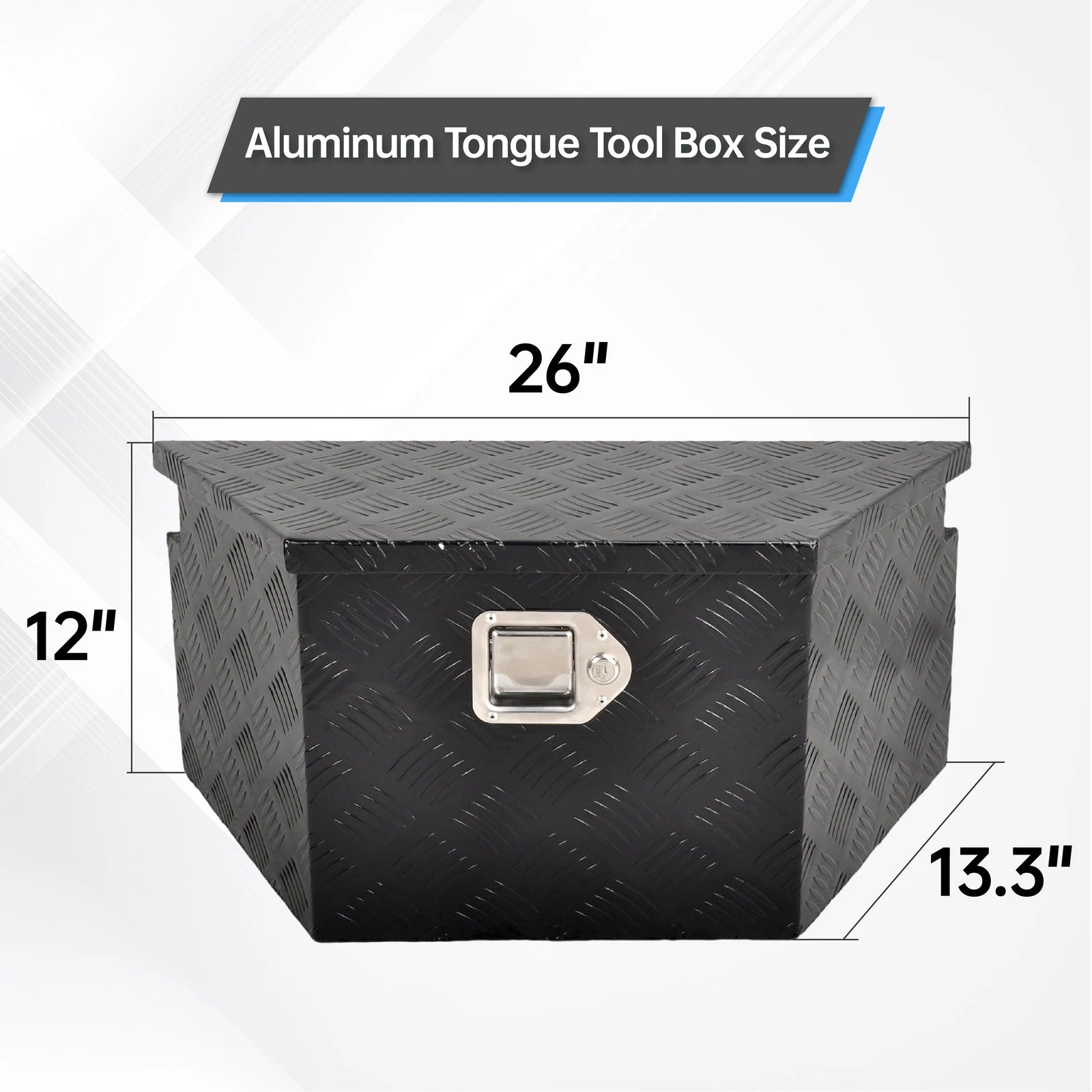 Tool Box for Pickup Truck (26"x13.3"x12") - Black Aluminum, Lock & Key