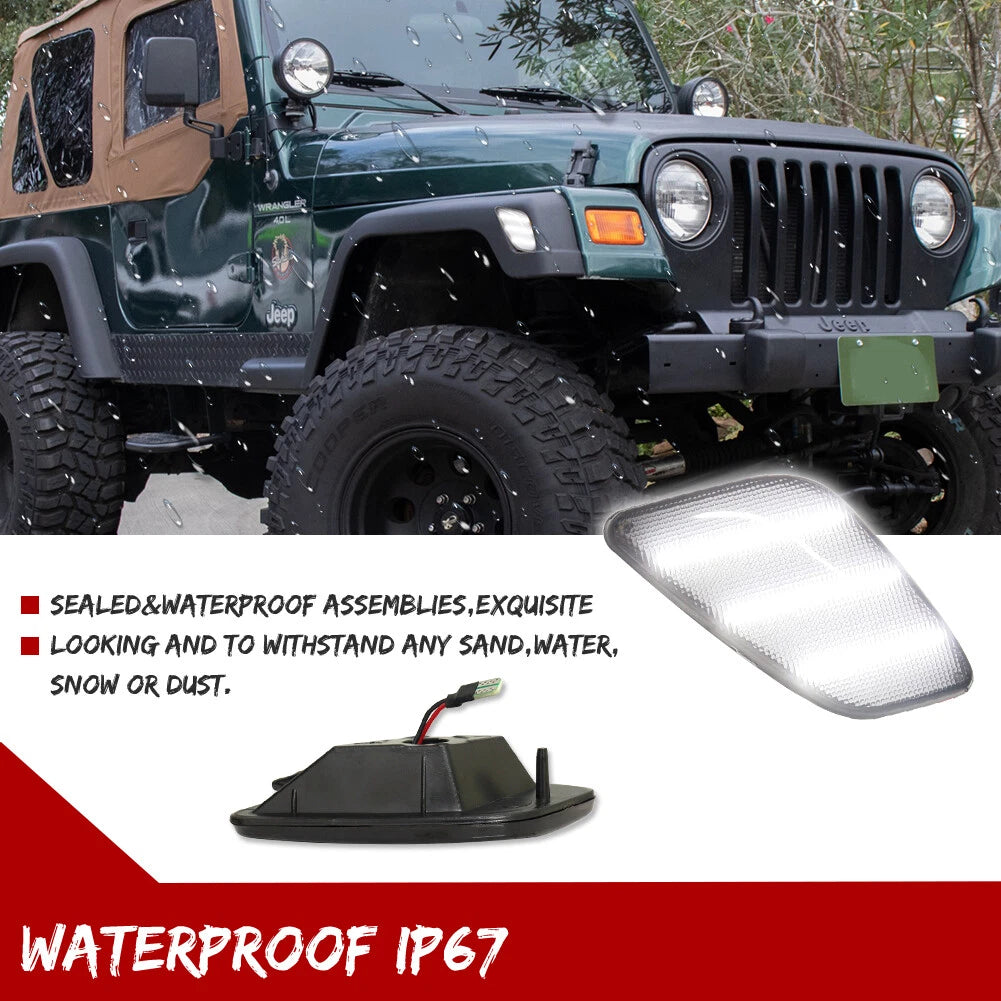 2X Smoked LED Front Fender Side Marker Lights for Jeep Wrangler (1997–2006)