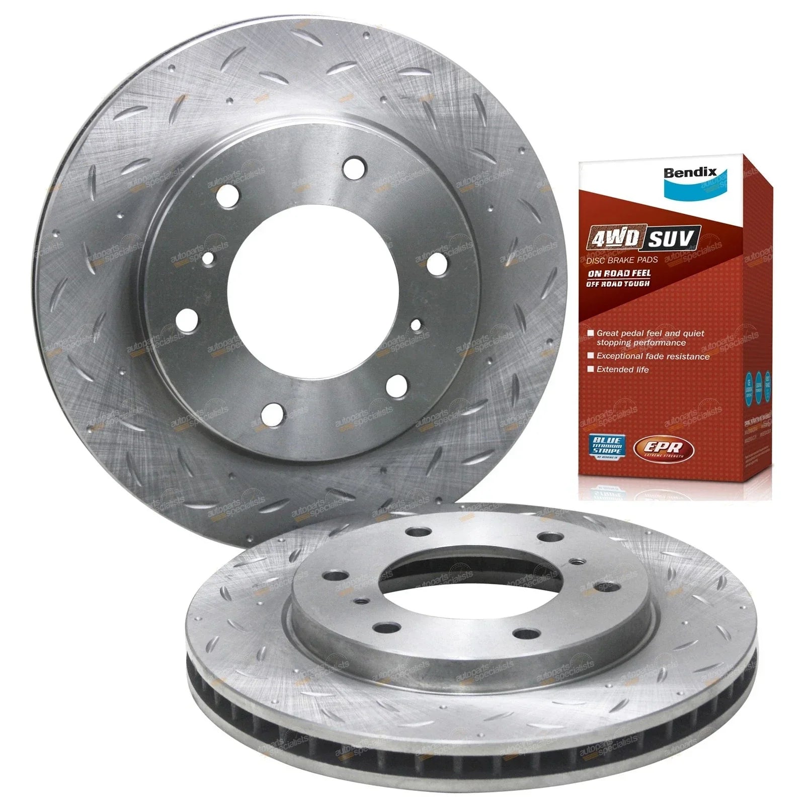 Front Slotted & Dimpled Disc Brake Rotors + 4WD Pads for Challenger PB