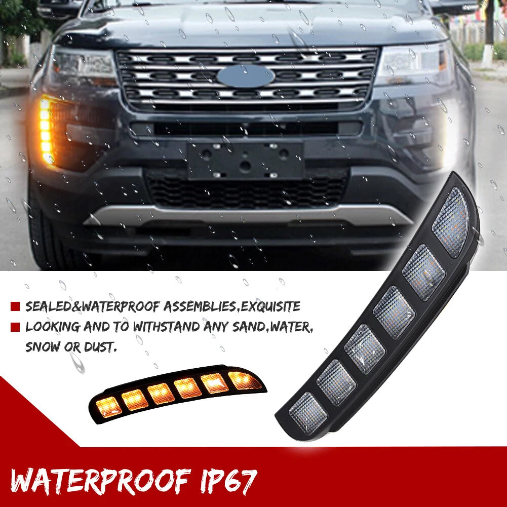 2X Front Bumper Switchback LED DRL Turn Signal Lights for Ford Explorer (2016–2019)