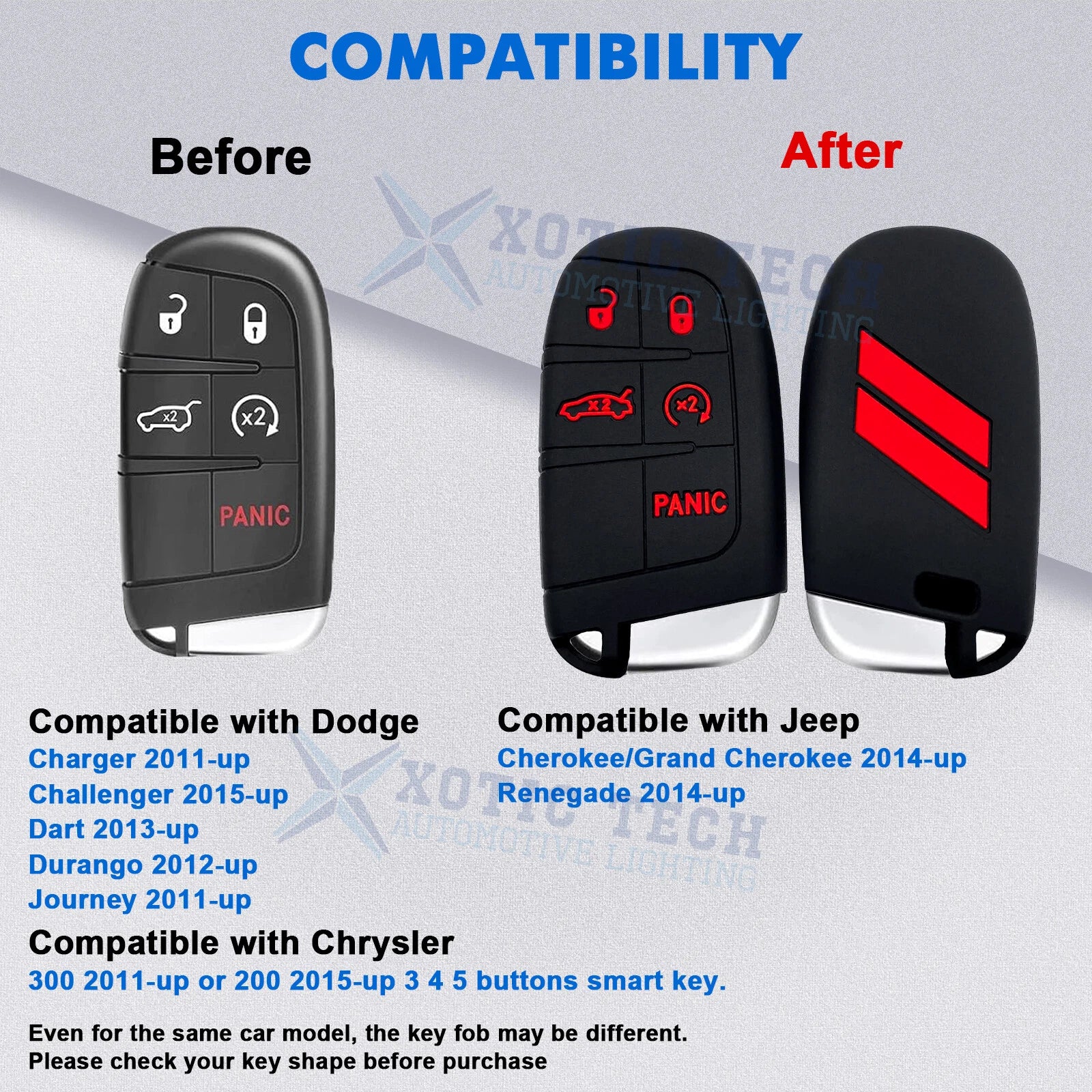 Silicone Remote Smart Key Fob Shell Cover Case for Jeep Chrysler Dodge (2014-2020)