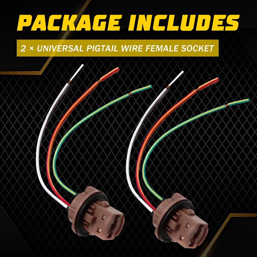 2X Pigtail Wire Female Socket for Universal Brake Stop Tail Light