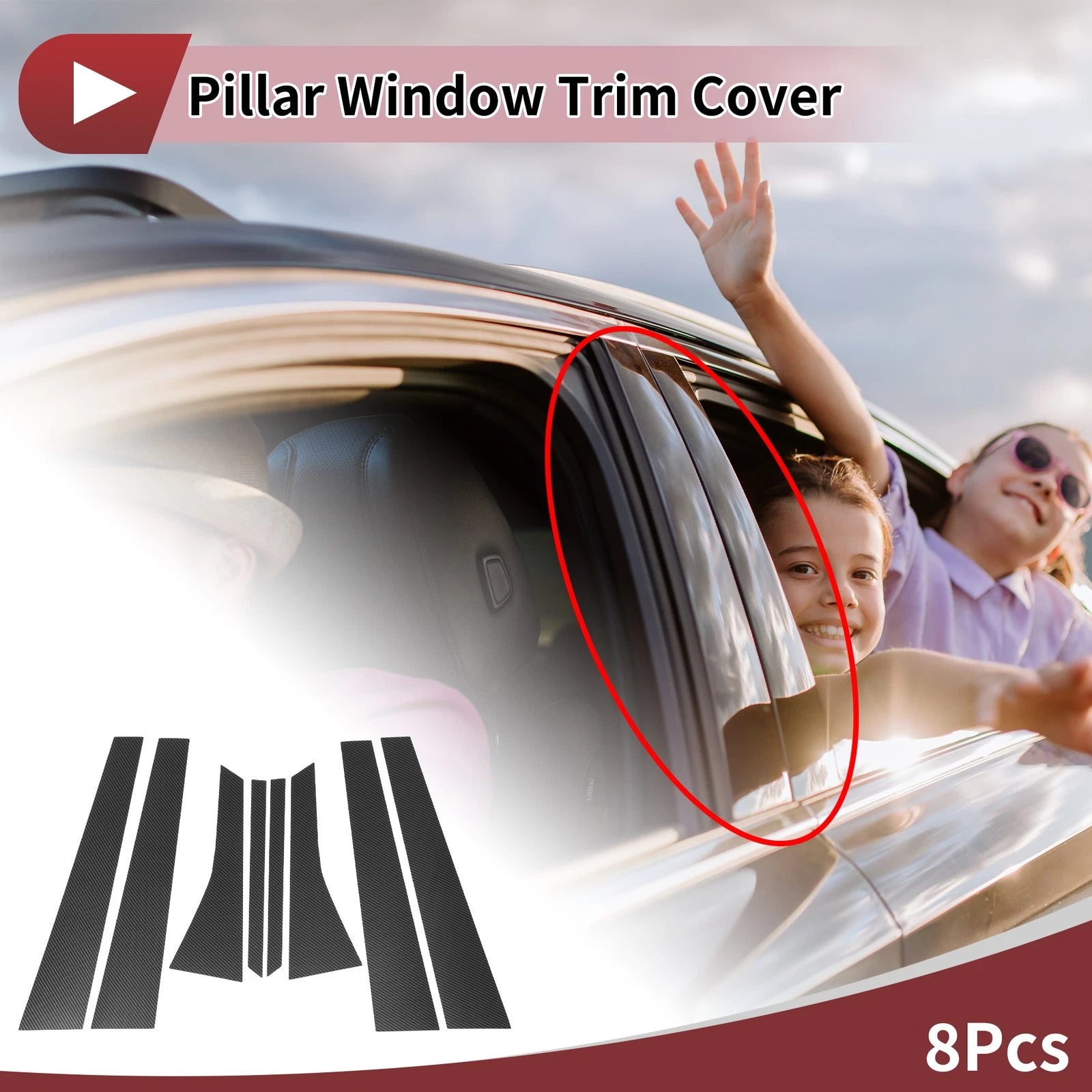 8 Pcs Door Pillar Window Trim for Buick Lacrosse (2004–2009) Black Carbon Fiber