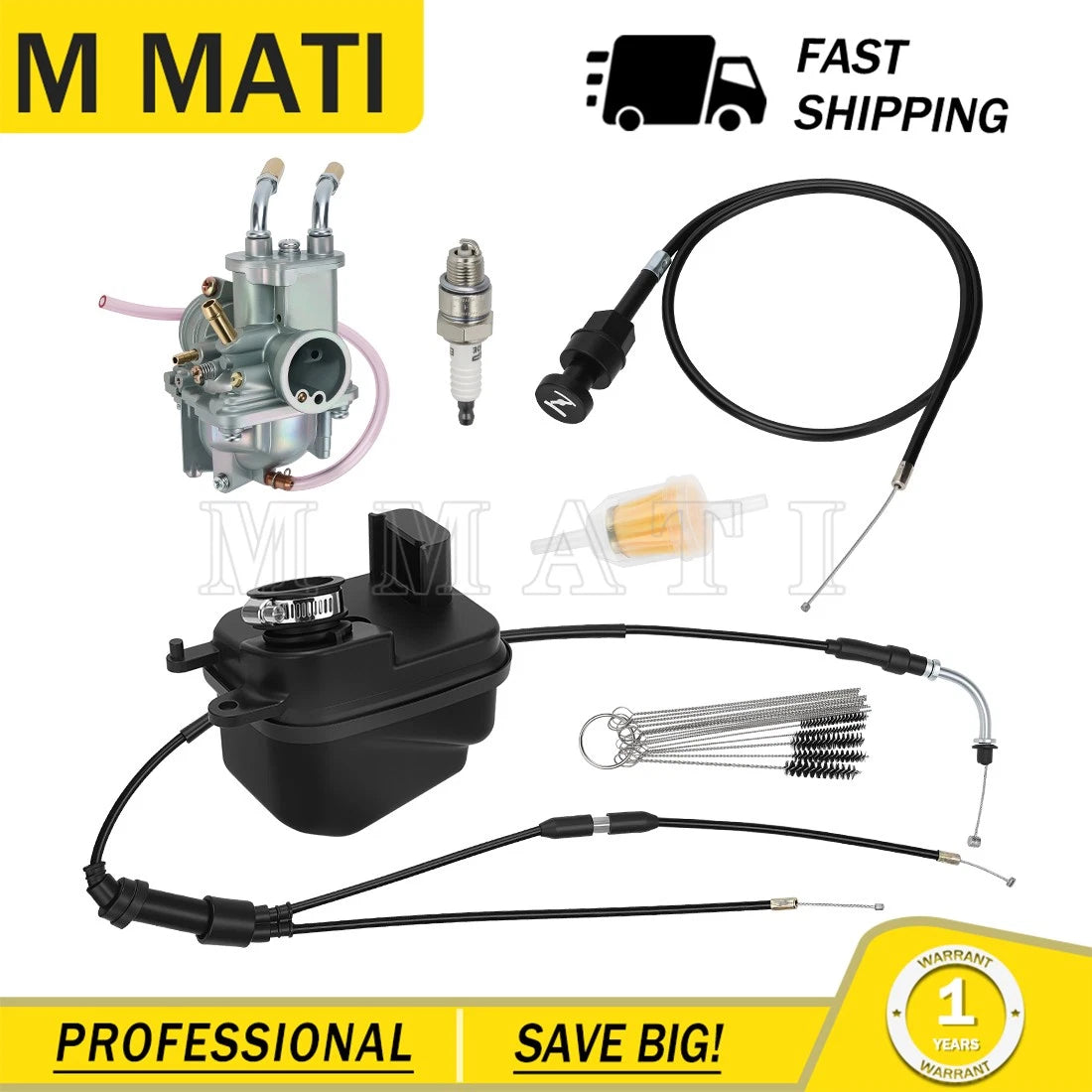 Carburetor Kit with Air Filter, Throttle & Choke Cable for Yamaha Y Zinger PW50