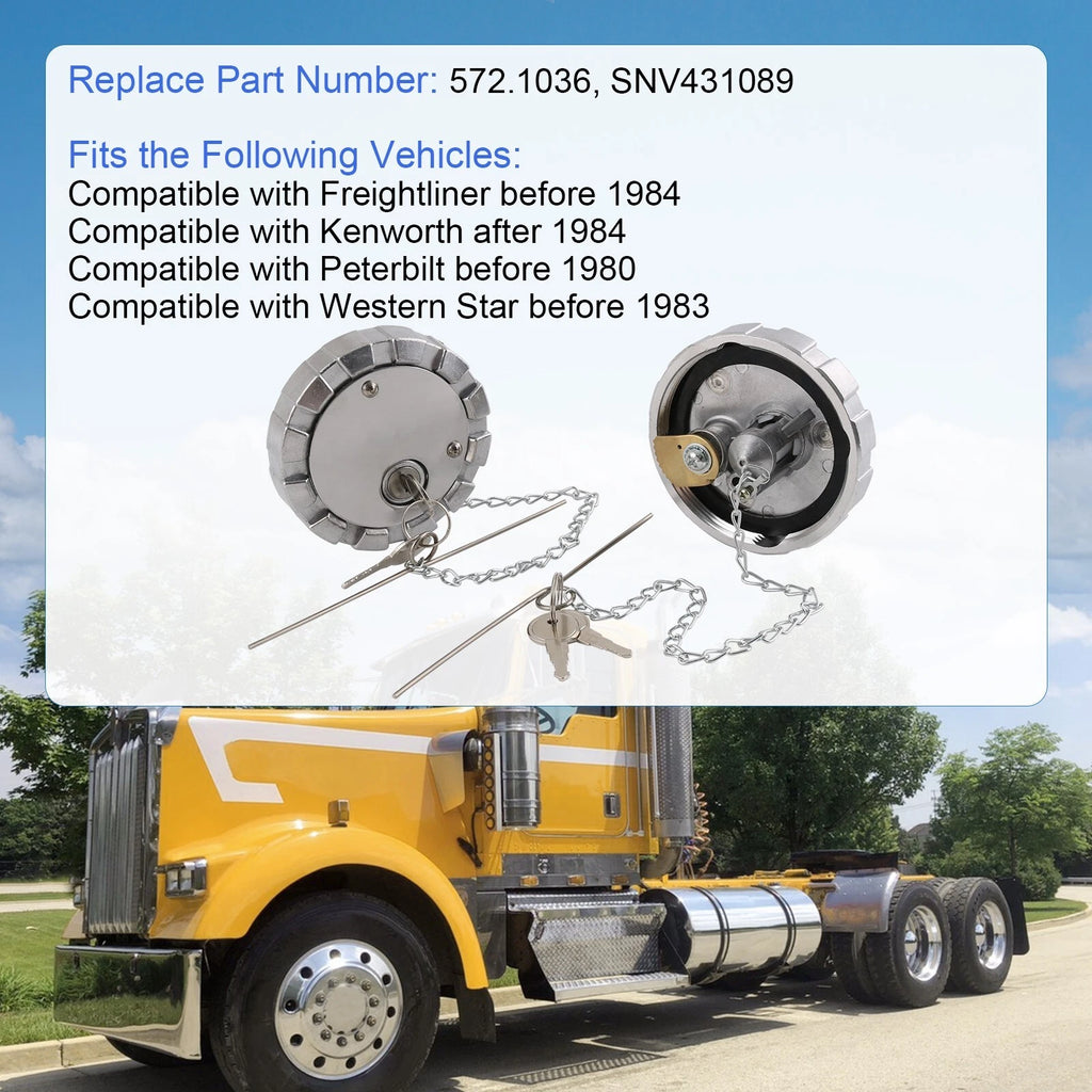 2X Fuel Tank Locking Gas Cap for Peterbilt Kenworth