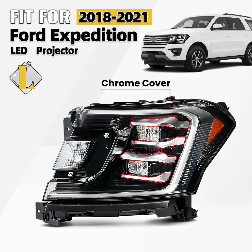 LED Headlight Plating Projector Cover Left Driver for Ford Expedition (2018–2021)