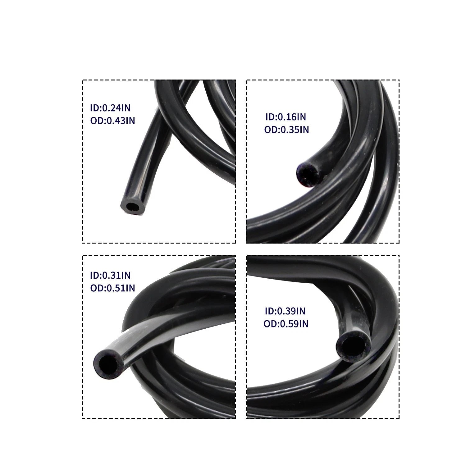 Set of 4 Vacuum Tubing Hose Lines 5/32 1/4 5/16 3/8" 5FT 130PSI