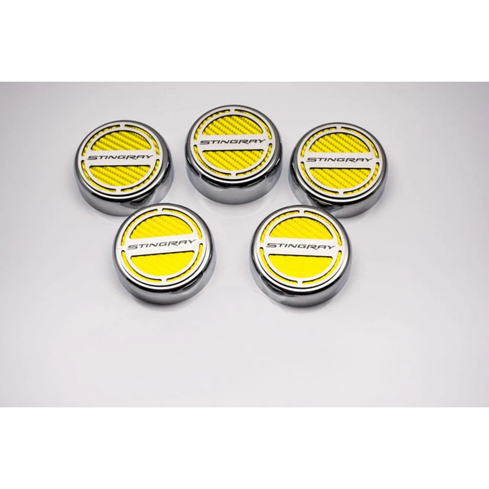 Chrome 'Stingray' Cap Covers w/Yellow CF Inlay for 14-19 Corvette Z06 Automatic