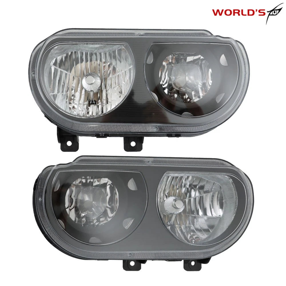Headlight Set for Dodge Challenger (2008–2014) Halogen Black Housing