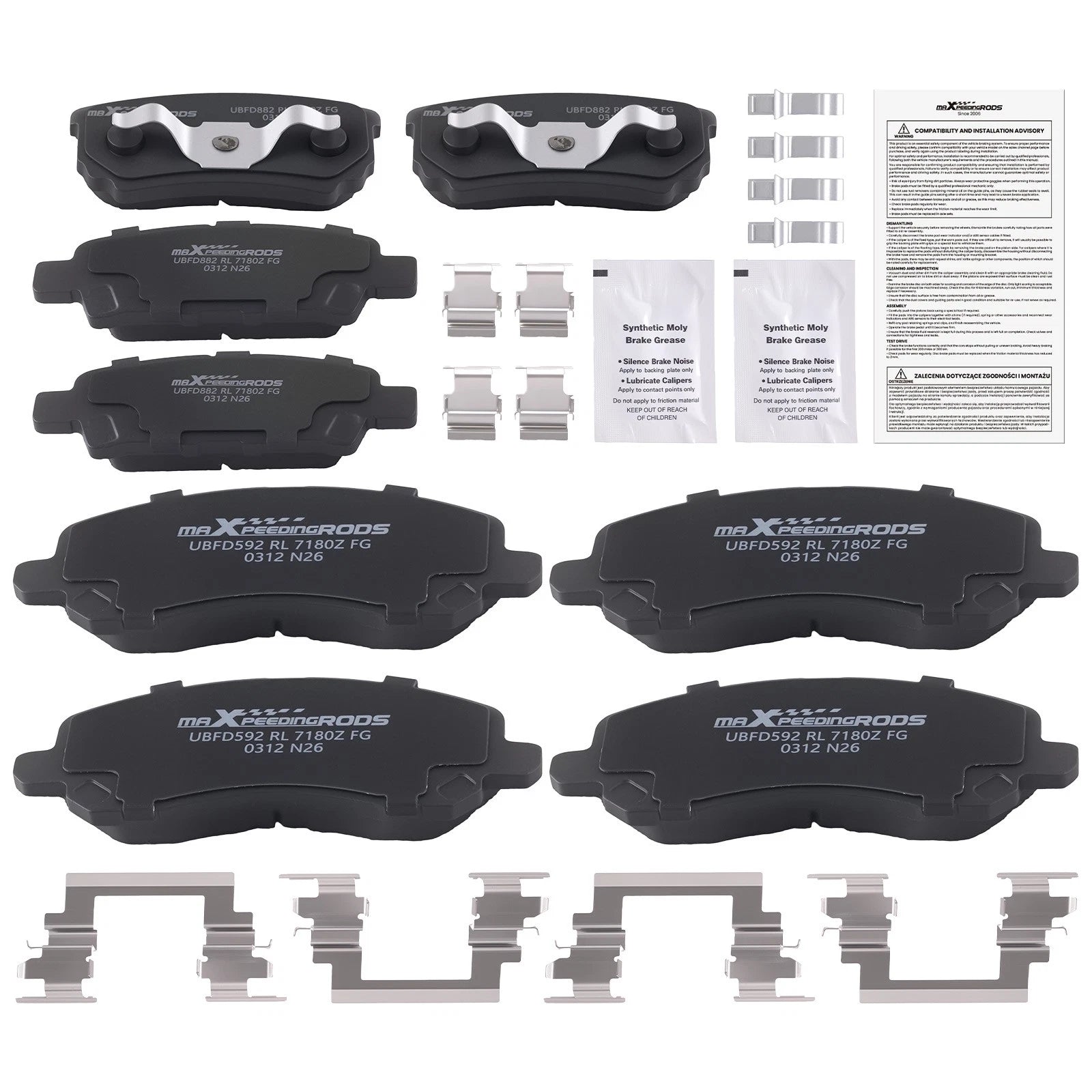 Front & Rear Ceramic Brake Pads Kit for Dodge Caliber (2007–2012) / Chrysler 200 (2011–2014)