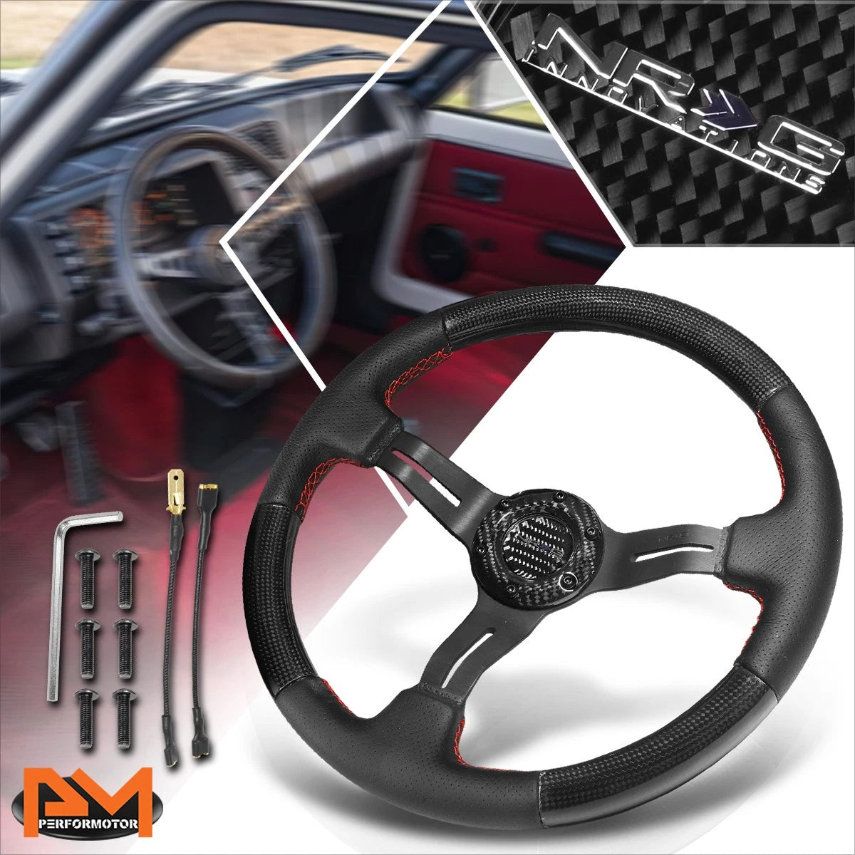 NRG ST-010CFRS 12" Carbon Fiber Steering Wheel for 6-Bolt Hubs (Fits 70mm)