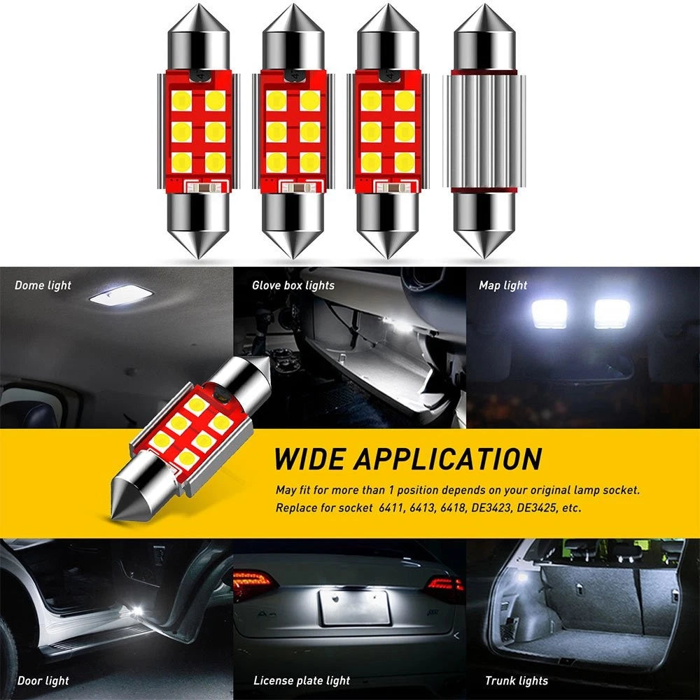 4X 36mm White LED Canbus Dome License Interior Light Bulbs 6418 for Universal