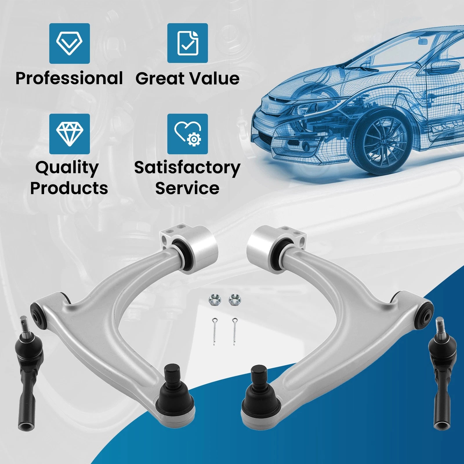 Set of 4 Front Suspension Lower Control Arms Tie Rods for Chevy Malibu Pontiac G6 Aura (2008–2012)