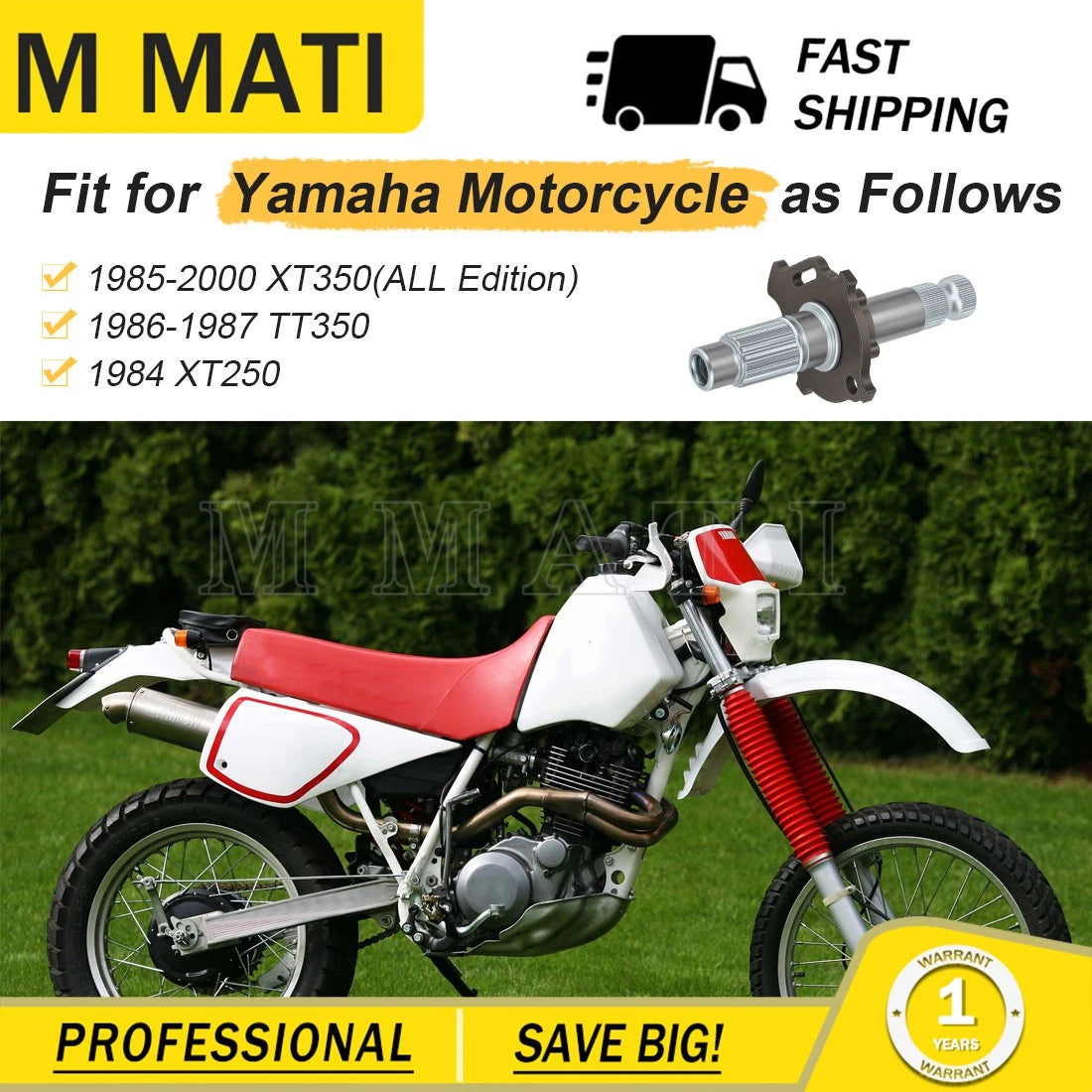 Kick Start Shaft for Yamaha XT250 XT350 TT350 (1984–2000) 30X-15660-01-00