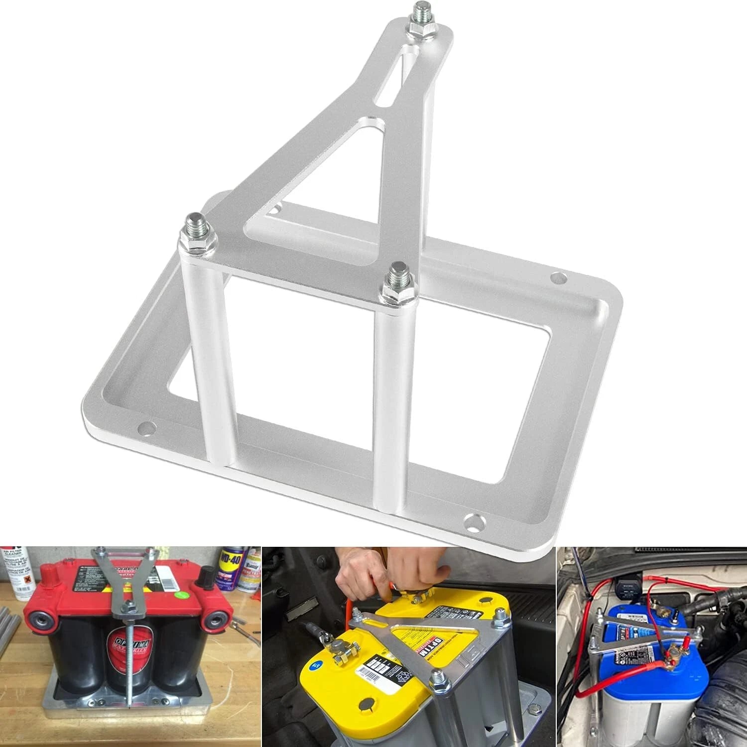 Billet Car Battery Tray Hold Down for Universal Trunk Relocation (Aluminum)