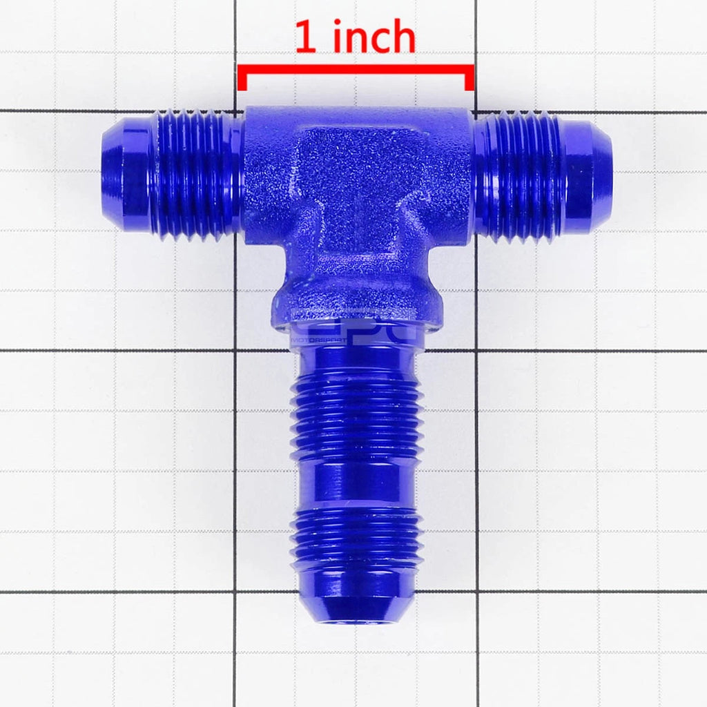6AN AN-6 Male on Run Female Bulkhead Flare Tee Fitting Blue Anodized