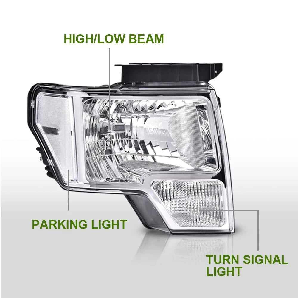 Clear Lens Chrome Housing Headlights for Ford F150 (2009–2014)