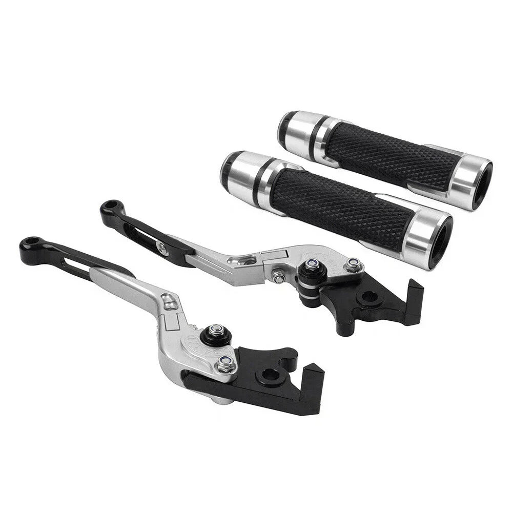 Silver Extendable Brake Clutch Levers & Handlebar Grips for Kawasaki ZX6RR