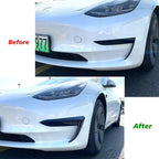 Black Front Bumper Side C Canards Covers Trim for Tesla Model 3 (2017–2023)