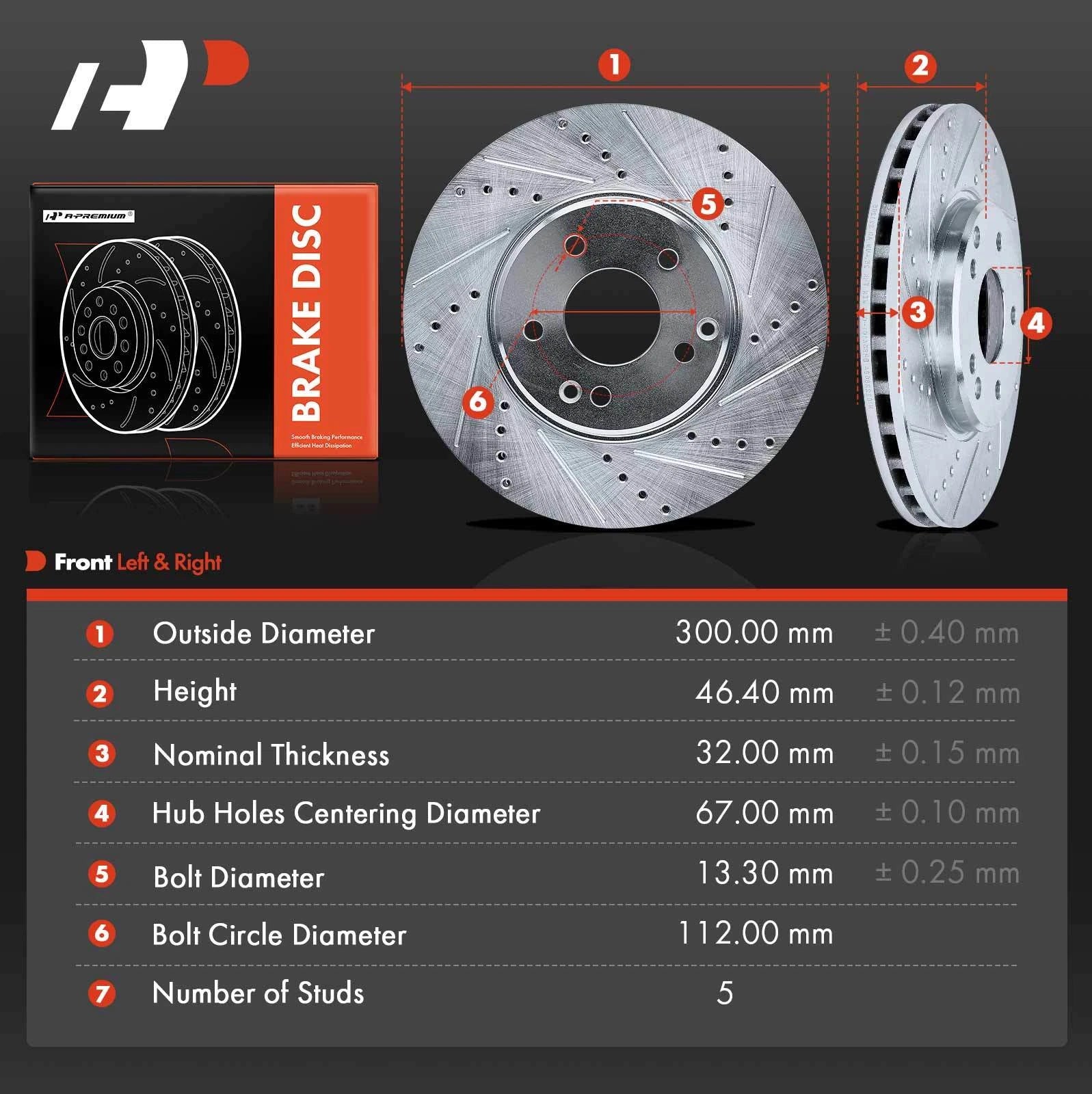 Front Side Drilled Brake Rotors for Mercedes-Benz C320 E320 E420 SLK300 (2001–2005)