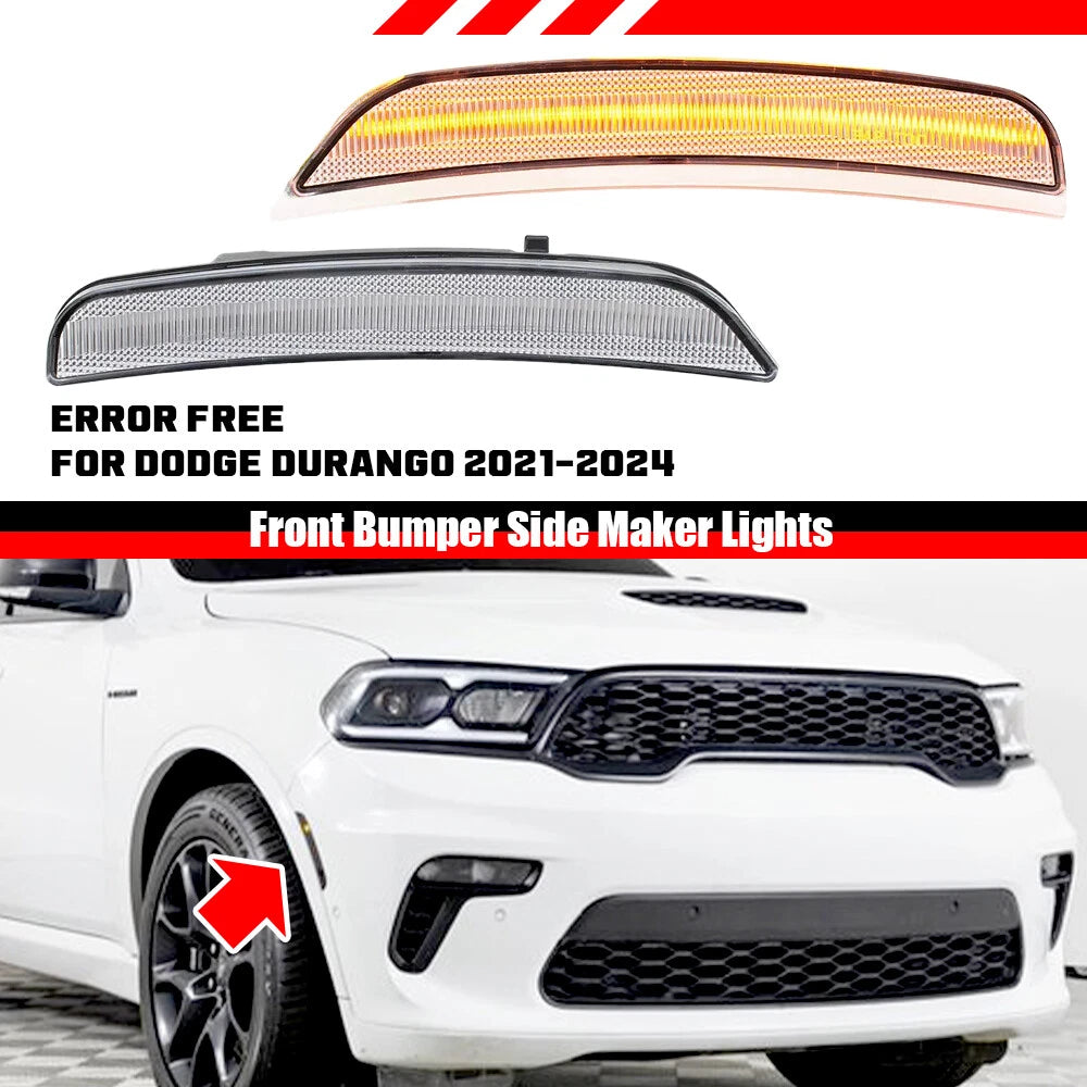 Clear Lens Amber LED Front Bumper Side Marker Lights for Dodge Durango (2021–2025)