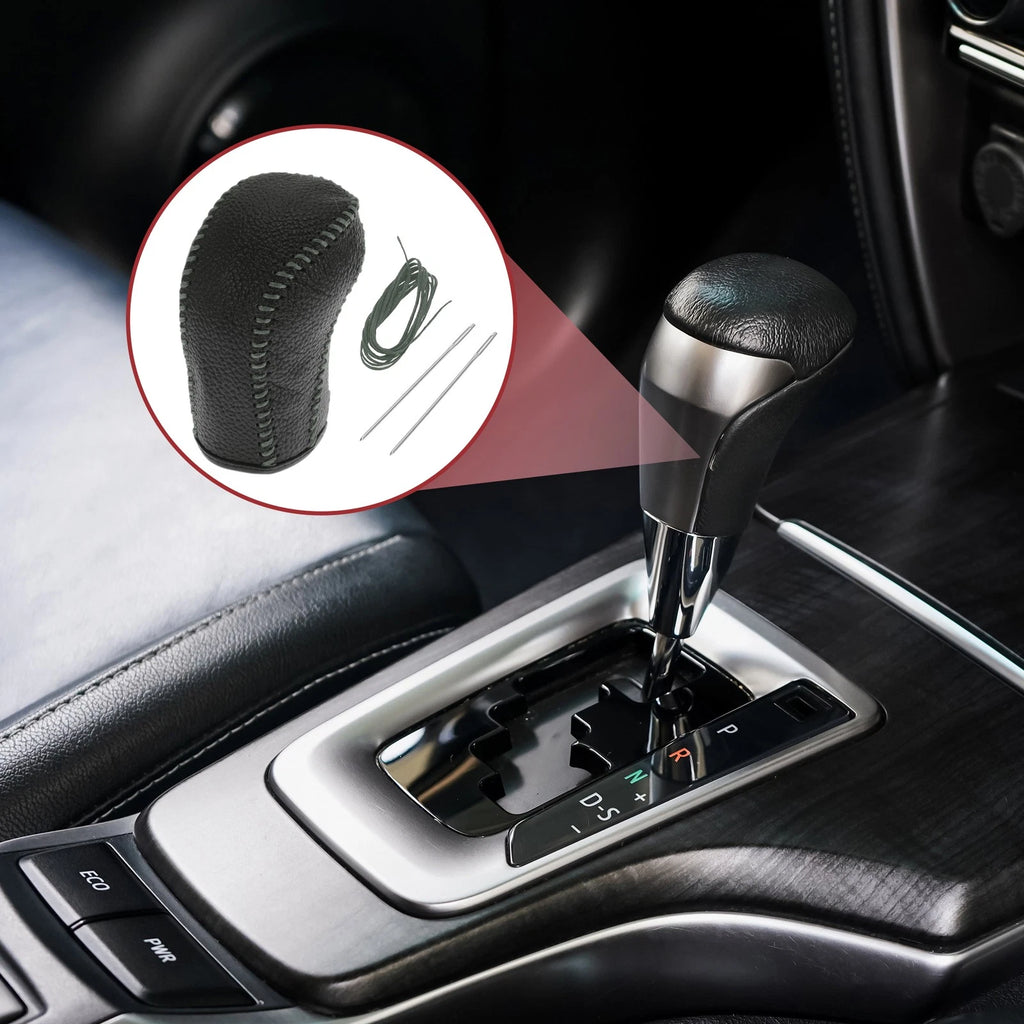 1 Pc Gear Shift Knob Cover for Hyundai Tucson (2015–2018) Black Grey Faux Leather