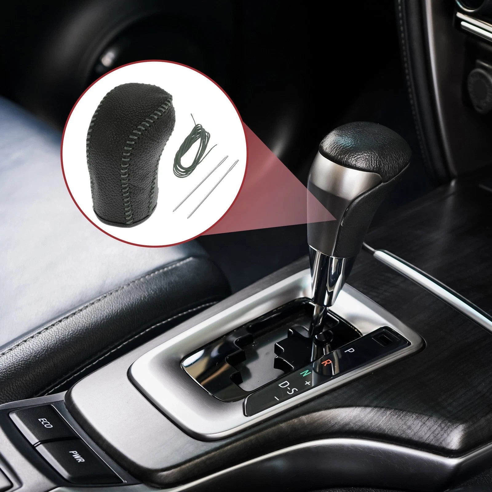 1 Pc Gear Shift Knob Cover for Hyundai Tucson (2015–2018) Black Grey Faux Leather