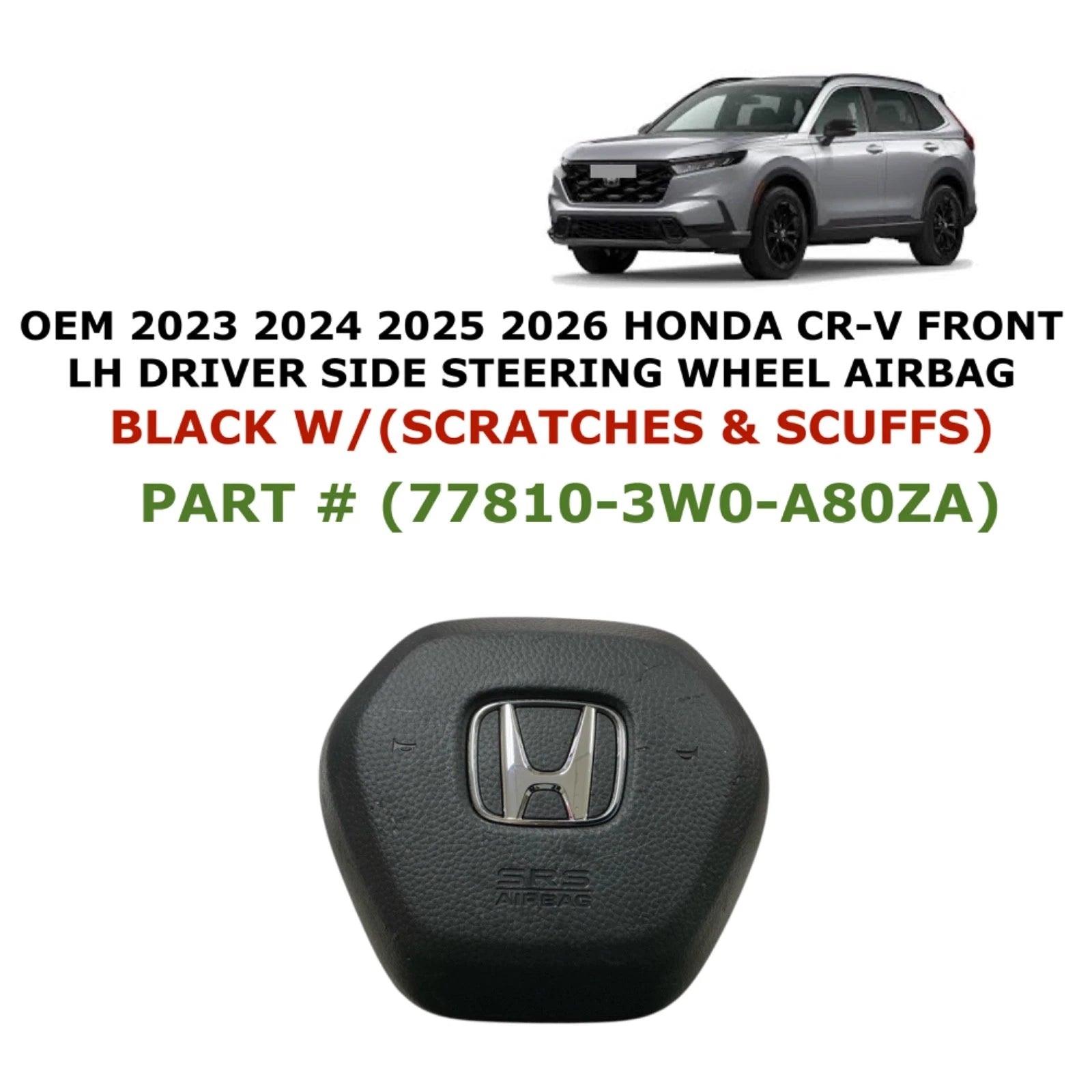 Driver Wheel Airbag for Honda CR-V (2023–2026) 77810-3W0-A80ZA Black