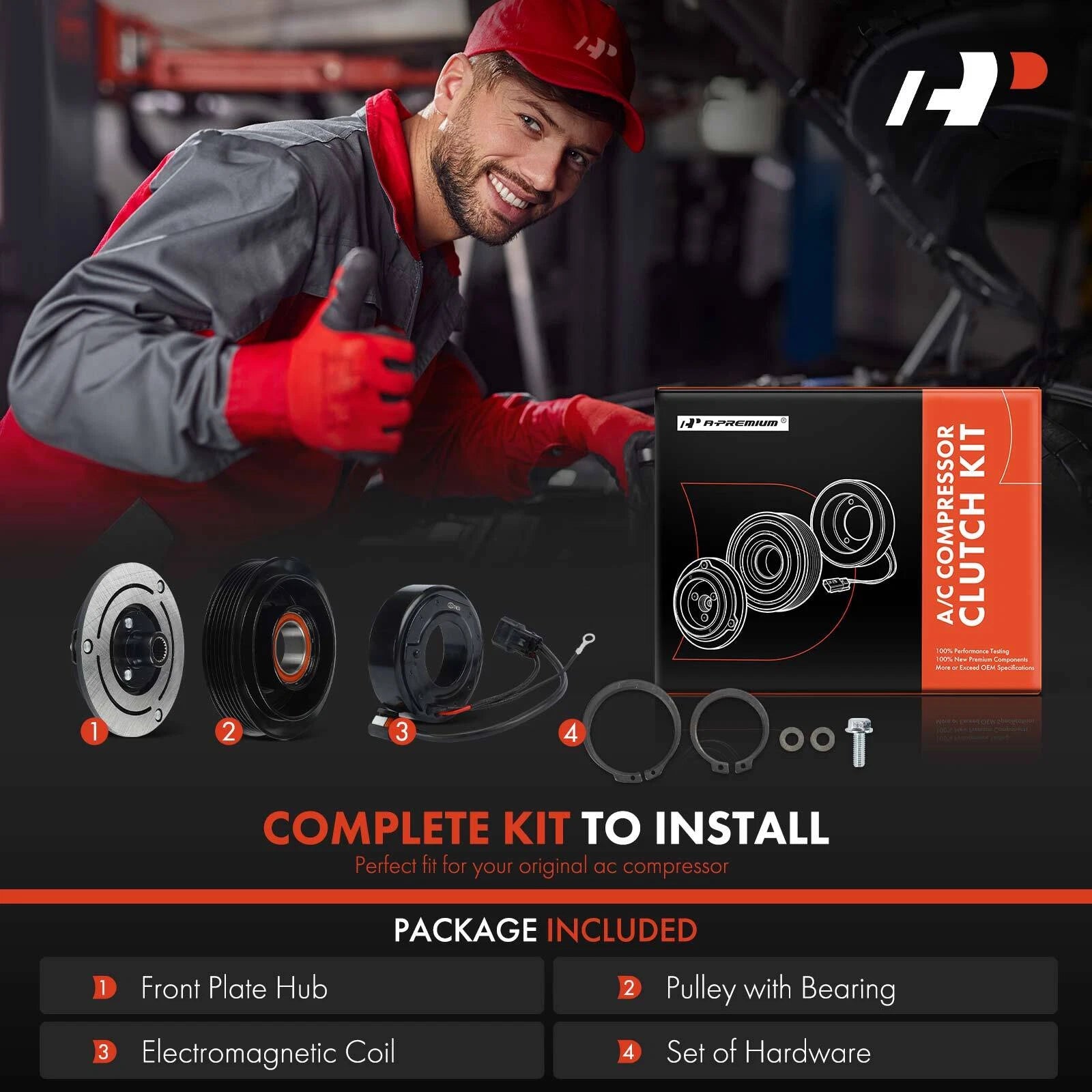 A/C Compressor Clutch Kit with 6-Groove Pulley for Hyundai Accent Kia Rio