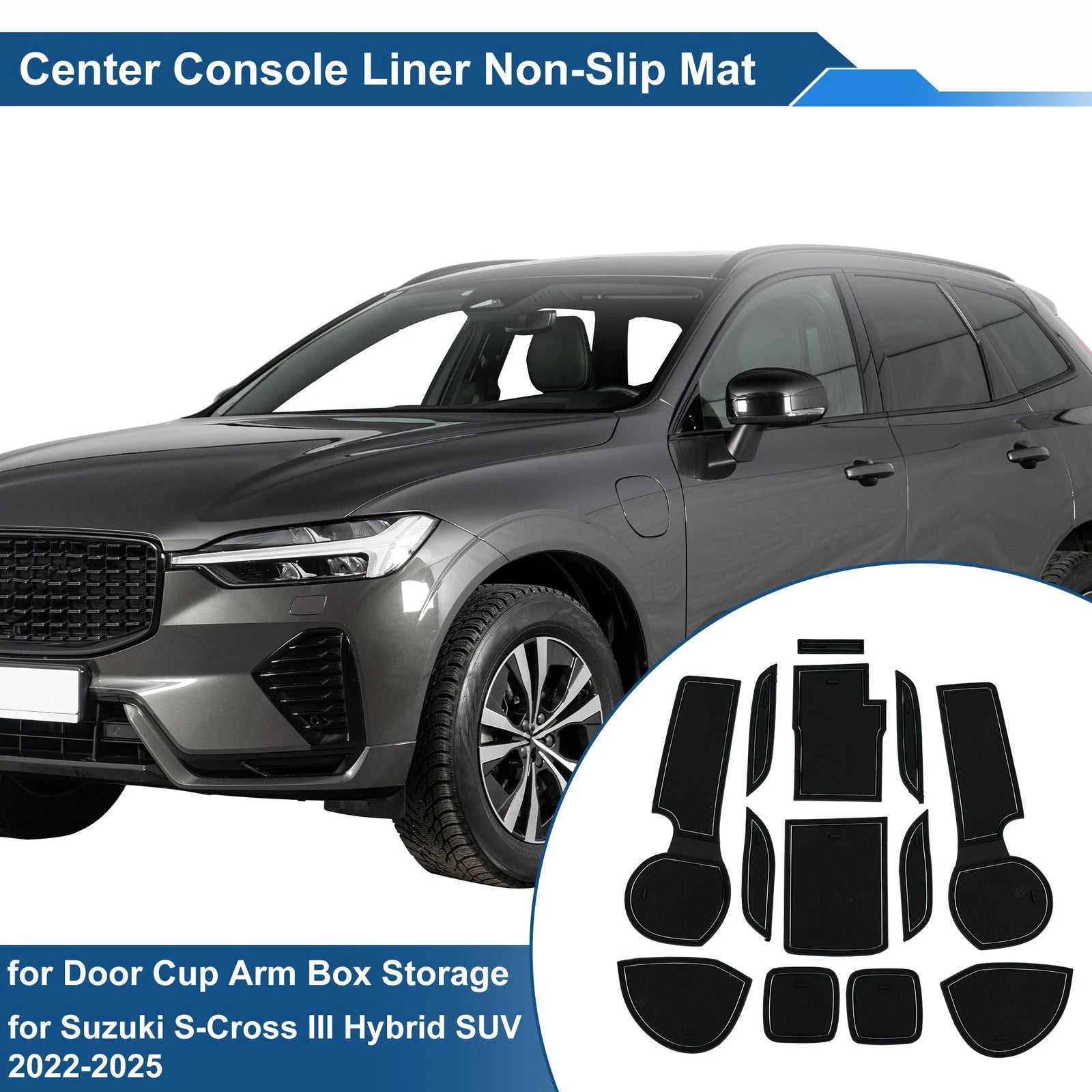 13 Pcs Non-Slip Mat for Suzuki S-Cross III Hybrid SUV (2022–2025) PVC Black