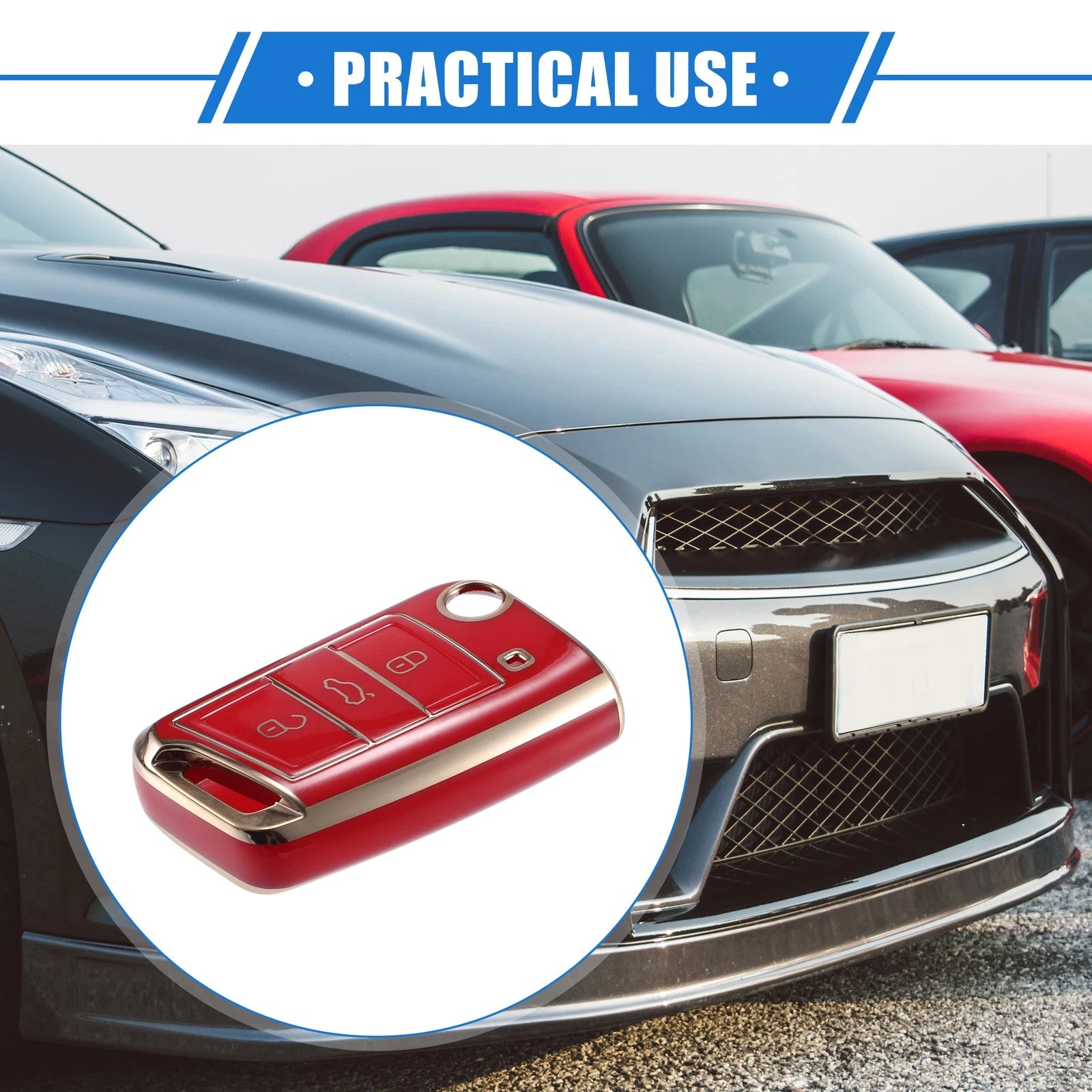3X Remote Key Fob Case Cover for Volkswagen Golf 7 (2013–2020) TPU Red
