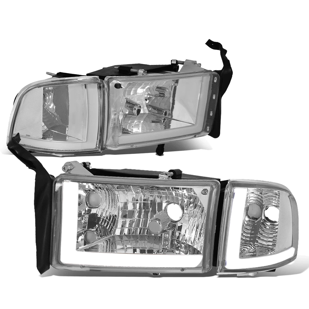 LED DRL Headlights for Dodge Ram Truck (1994–2002) Chrome Housing Clear Corner