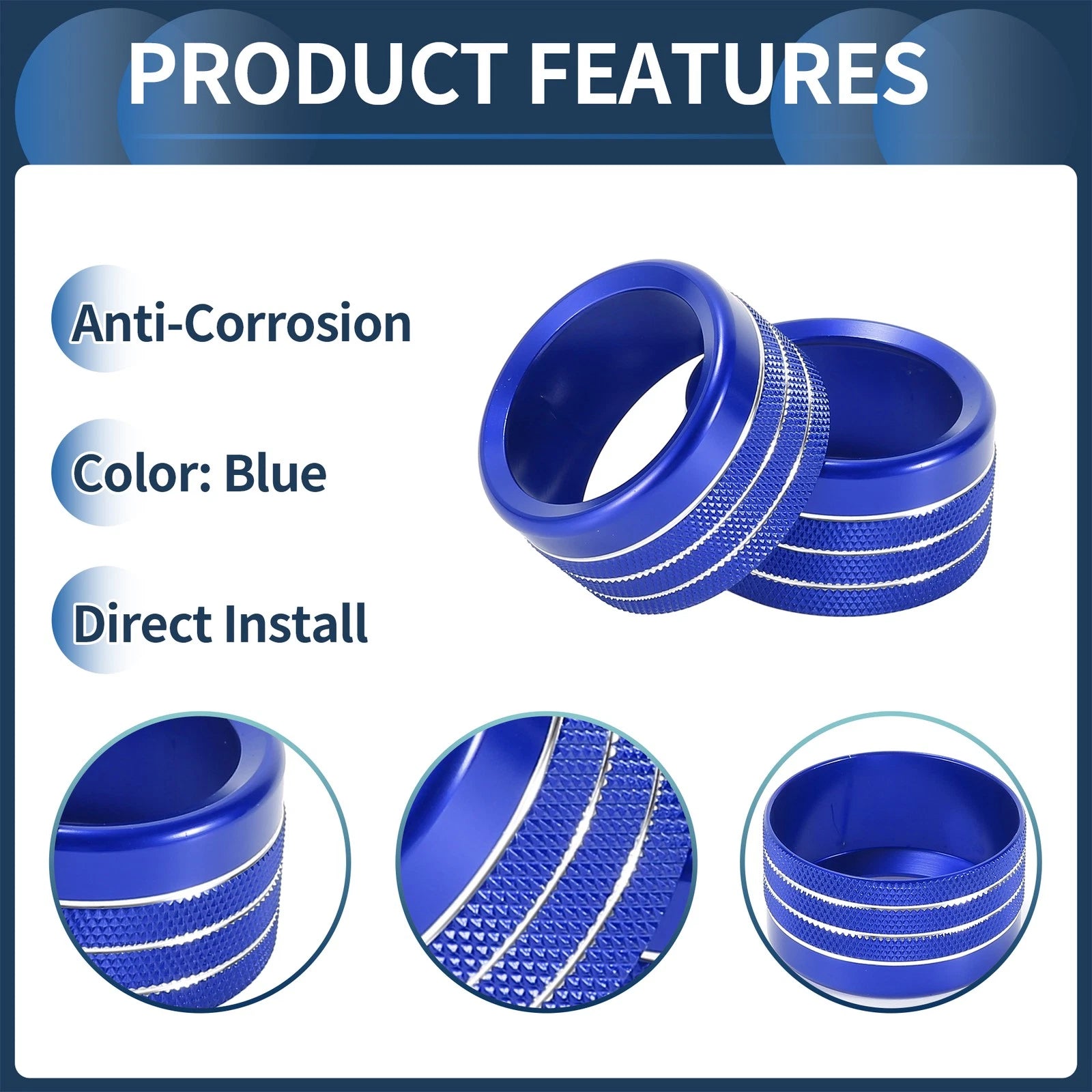 Center Console Audio Media Switch Knob Cover for Dodge Ram (2019–2021) 2 Pcs Blue