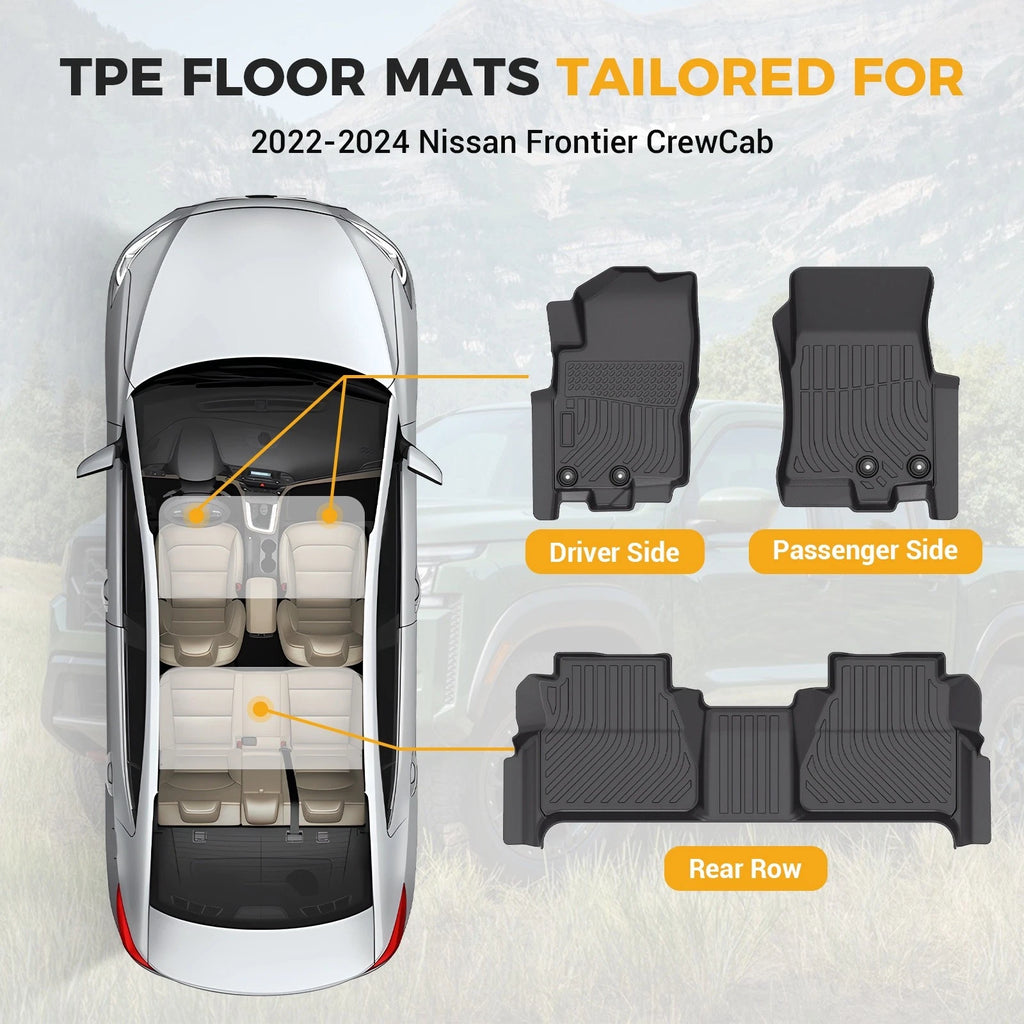 Set of 3 All Weather Floor Mats for Nissan Frontier Crew Cab (2022–2025)