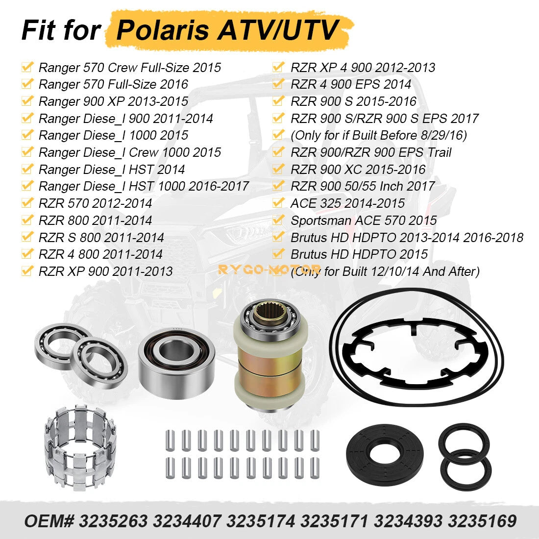 Front Differential Rebuild Kit Output Hub for Polaris Ranger RZR 570 800 900 (2010–2020)