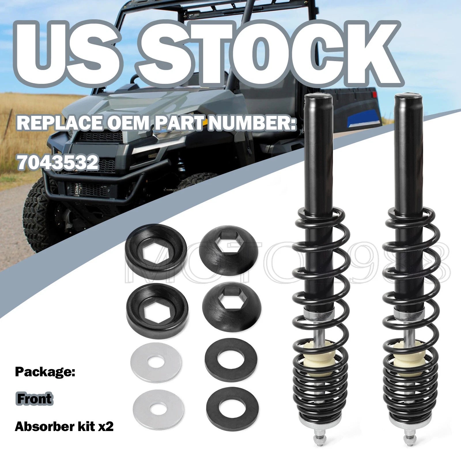 Set of 2 Front Shocks for Polaris Ranger 400 500 570 ETX EV 800 Crew (2010–2023)
