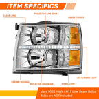 LED DRL Strip Headlight for Chevy Silverado (2007–2014) Chrome Housing Amber Side