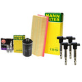 Set of 4 Mann Filters, 4 Denso Coils, 4 NGK Ruthenium HX Spark Plugs for Audi