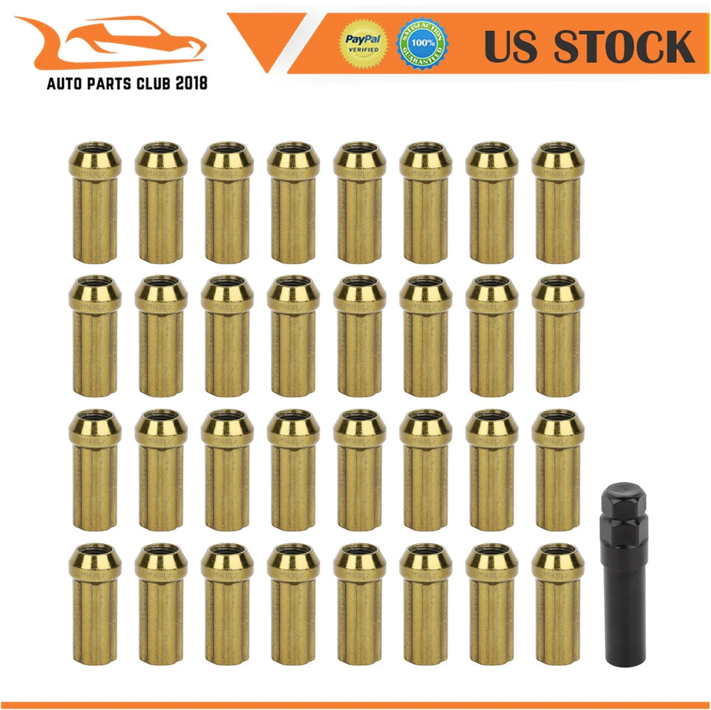 Set of 32 Gold 7-Spline Lug Nuts for Chevrolet Silverado GMC Sierra 2500