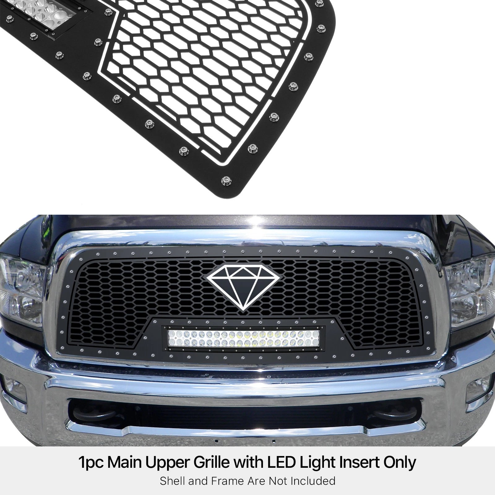 Upper Black Mesh Grille with LED for Dodge Ram 2500/3500 (2013-2018)