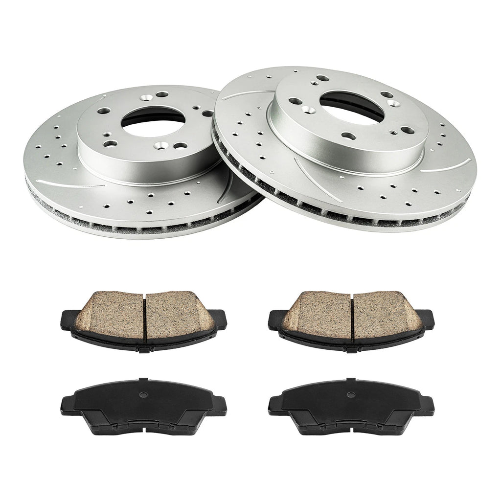 Front Drilled Slotted Rotors Ceramic Pads Kit for Honda CR-Z (2011–2015)