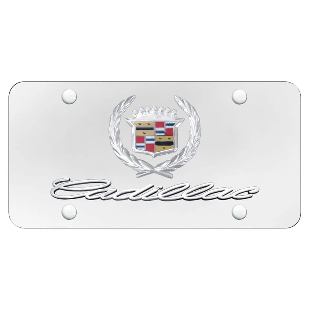 Dual Chrome on White License Plate - Officially Licensed for Cadillac