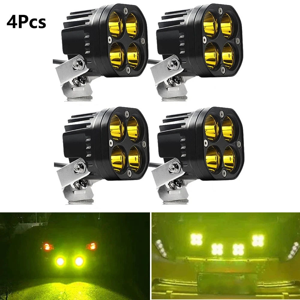 Set of 4 Yellow 3-Inch LED Work Light Cube Pods for Driving Fog Lamp