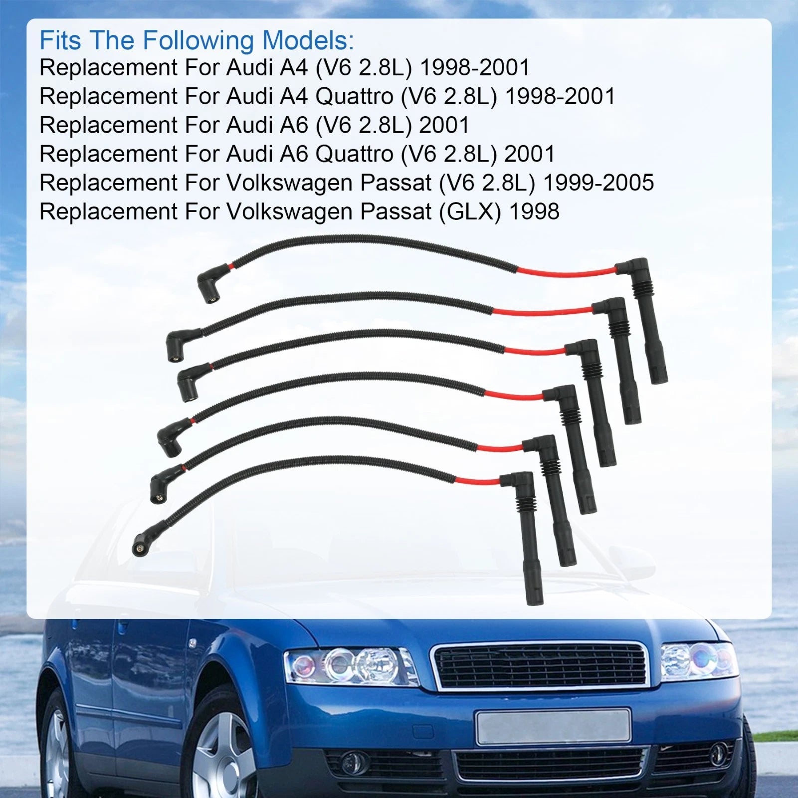 Red Spark Plug Wire Set for Volkswagen Passat Audi A4 A6 (1998-2005)