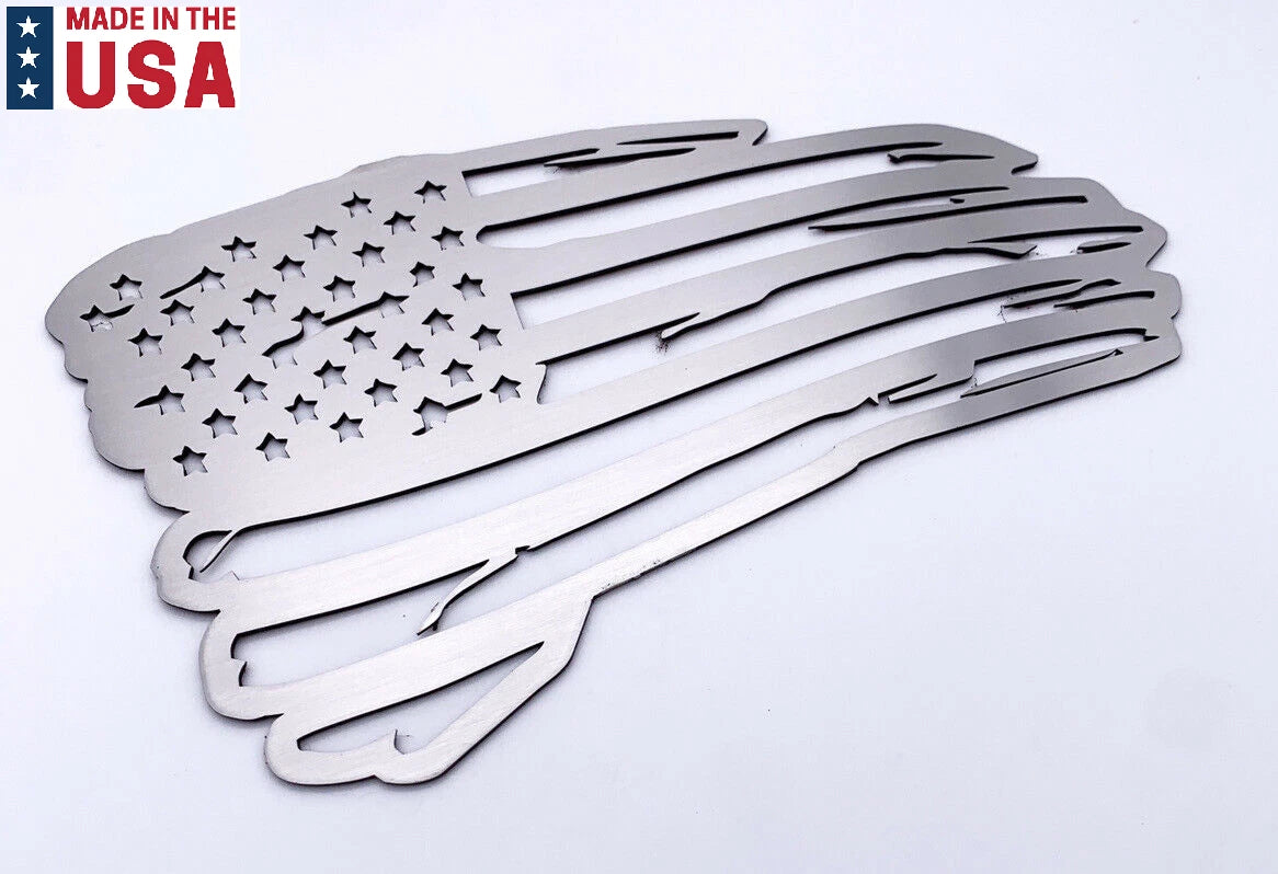 Distressed American Flag Decal Emblem Brushed Stainless Steel for Jeep Wrangler (2007–2018)