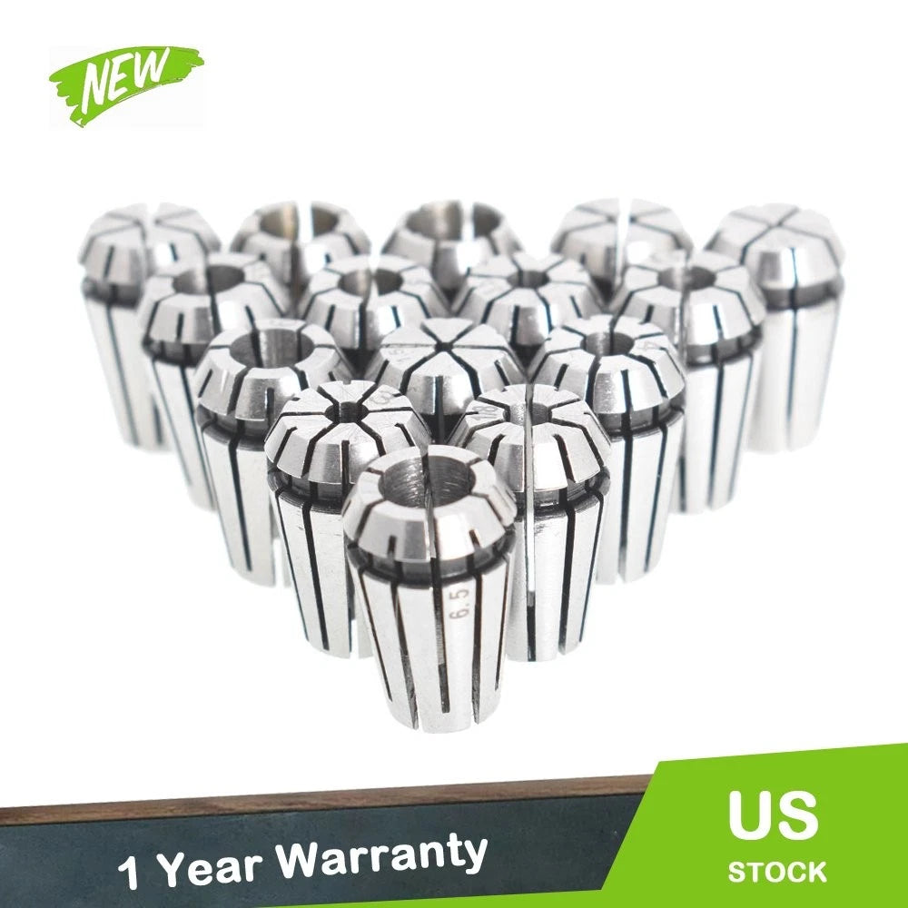 Set of 15 Spring Collets for CNC Milling Tool (1/16"-3/4")