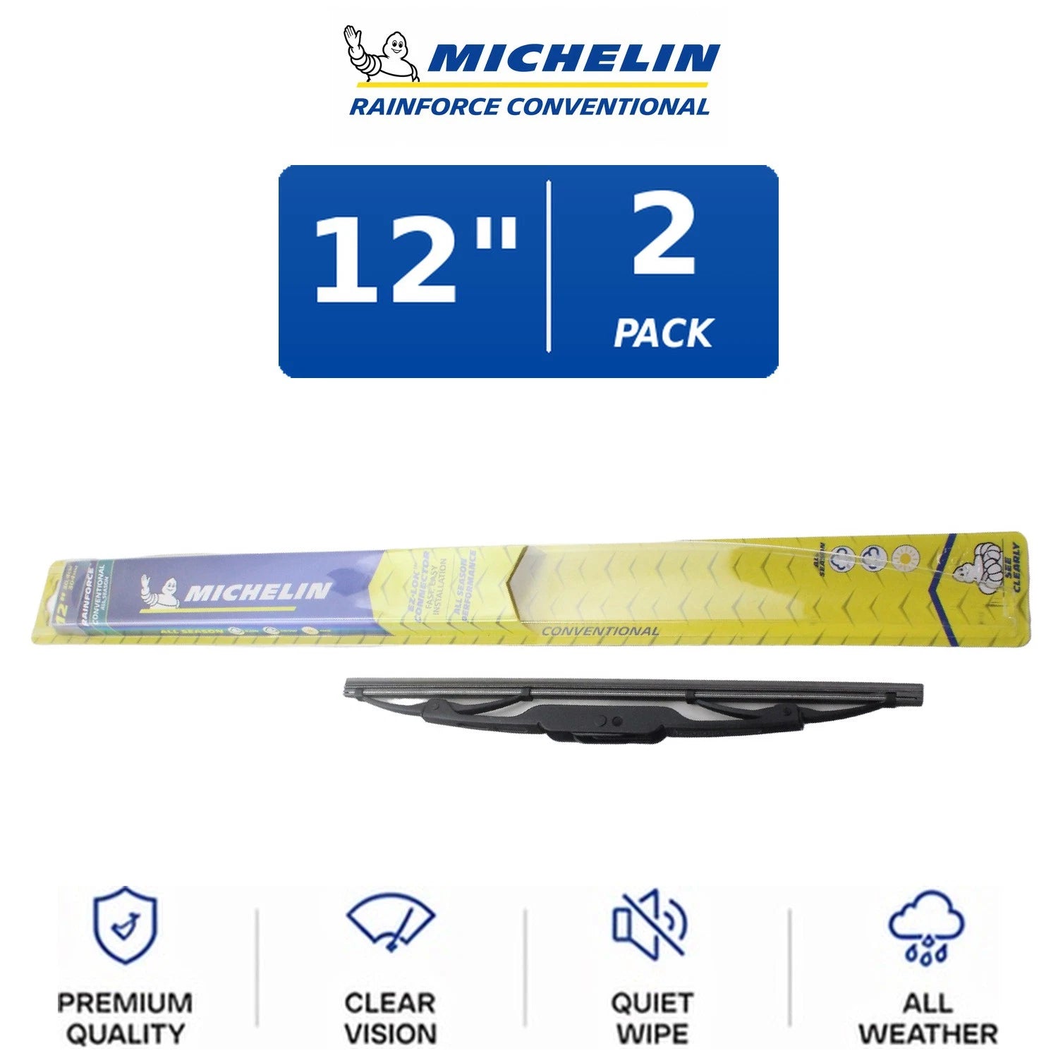 Set of 2 Michelin RainForce Wiper Blades for Universal Fit (12")