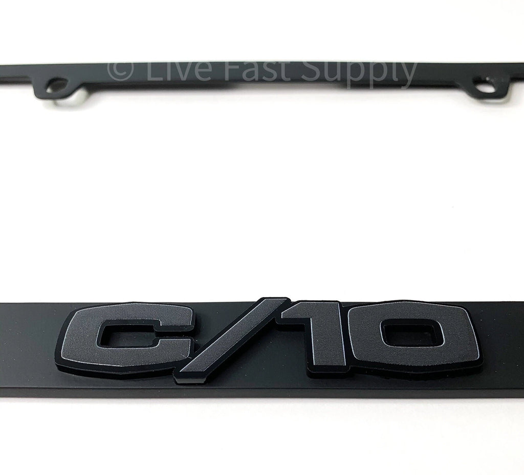 Matte License Plate Frame Gray w Black Outline Script for Chevy C10 (1969–1972)