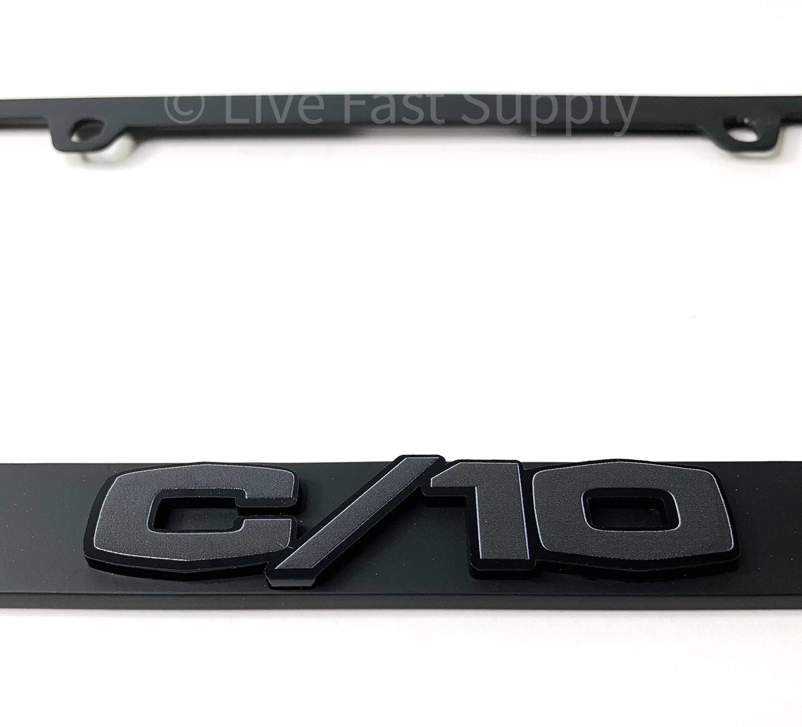 Matte License Plate Frame Gray w Black Outline Script for Chevy C10 (1969–1972)